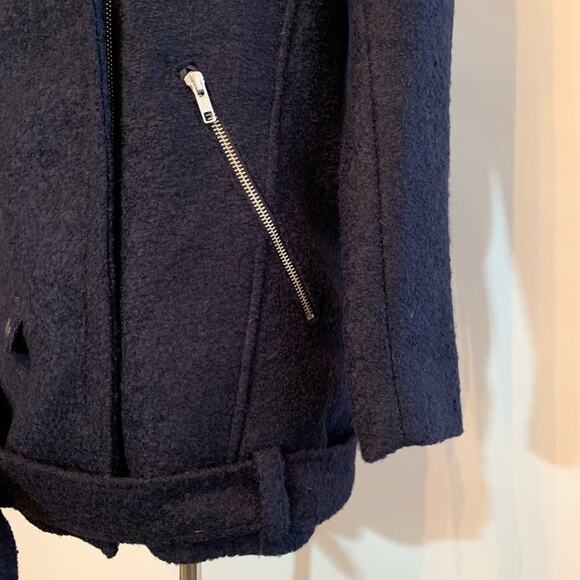 The Kooples navy blue wool blend moto biker coat size 34 or Extra Small XS - Picture 6 of 16